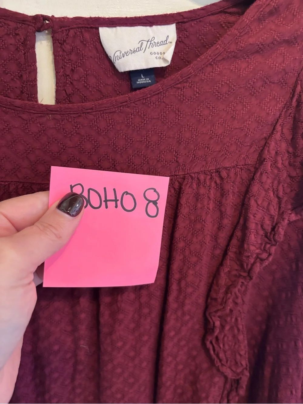 Universal Thread Burgundy Ruffle Trim Long Sleeve Blouse - Picture 5 of 5